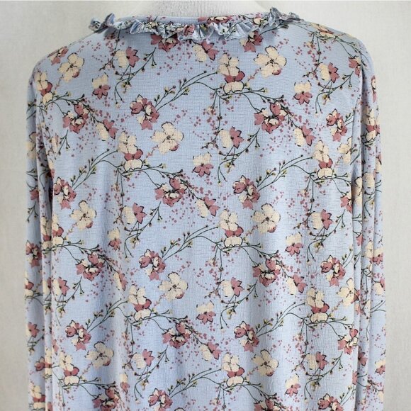 Melloday Womens Top Size L Blue Pink Ivory Floral Long Sleeve V Neck Pullover - Picture 6 of 7
